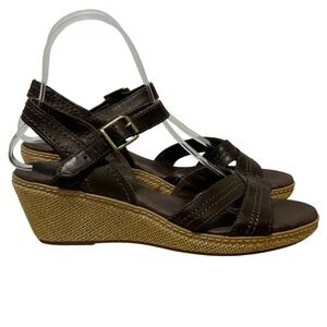 Timberland EarthKeepers Womens Brown Leather Open Toe Wedge Sandal - Size 7 & 38